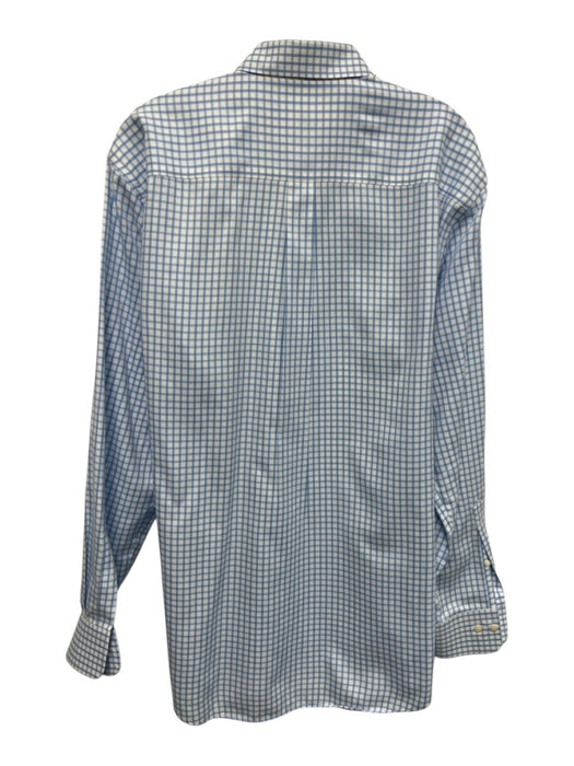 Peter Millar Size L White & Blue Cotton Grid Button Up Men's Long Sleeve Shirt White & Blue / L