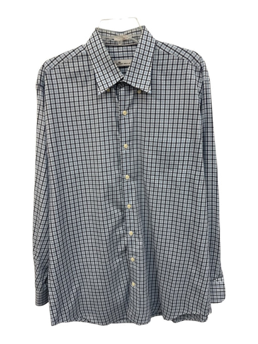 Peter Millar Size L Blue & Navy Cotton Plaid Button Up Men's Long Sleeve Shirt Blue & Navy / L
