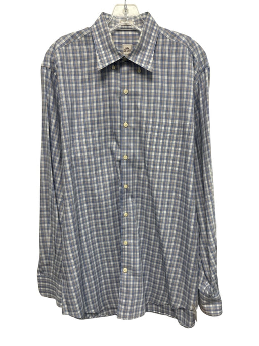 Peter Millar Size L White & Blue Cotton Plaid Button Up Men's Long Sleeve Shirt White & Blue / L