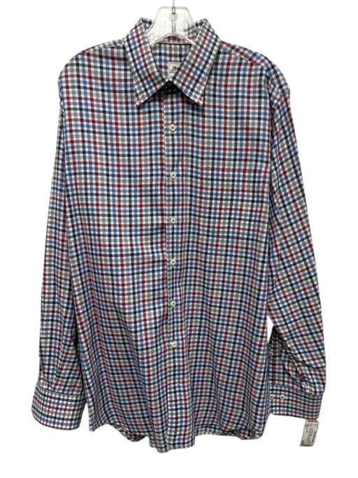 Peter Millar Size L Blue & Red Cotton Plaid Button Up Men's Long Sleeve Shirt Blue & Red / L