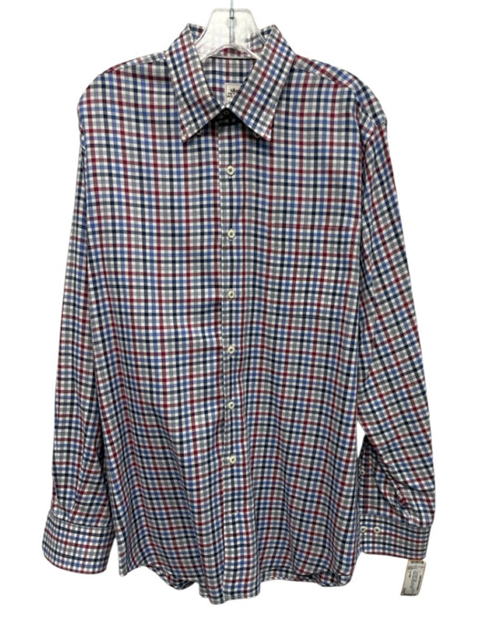 Peter Millar Size L Blue & Red Cotton Plaid Button Up Men's Long Sleeve Shirt Blue & Red / L