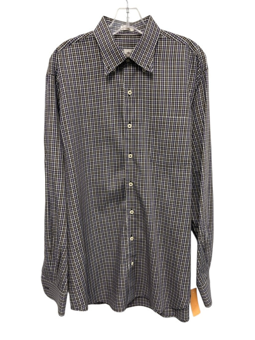 Peter Millar Size L Black & Purple Cotton Plaid Button Up Long Sleeve Shirt Black & Purple / L