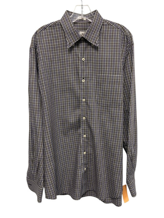 Peter Millar Size L Black & Purple Cotton Plaid Button Up Long Sleeve Shirt Black & Purple / L