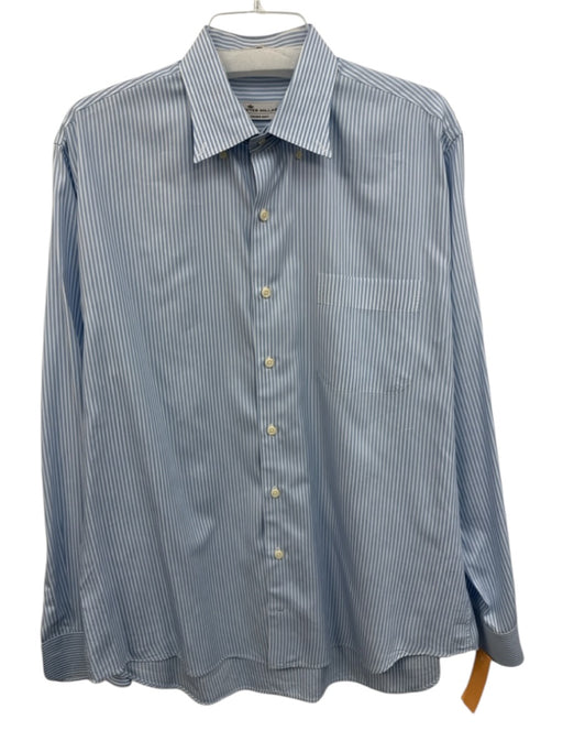 Peter Millar Size L Blue & White Cotton Blend Striped Men's Long Sleeve Shirt Blue & White / L