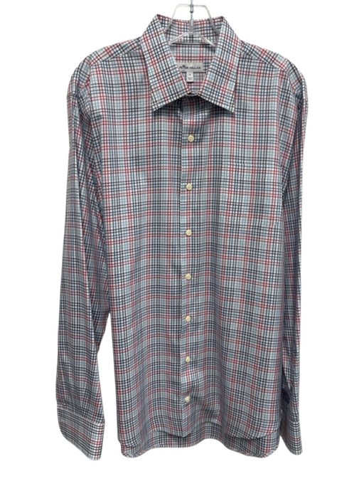 Peter Millar Size L Blue & Red Cotton Blend Plaid Button Up Long Sleeve Shirt Blue & Red / L