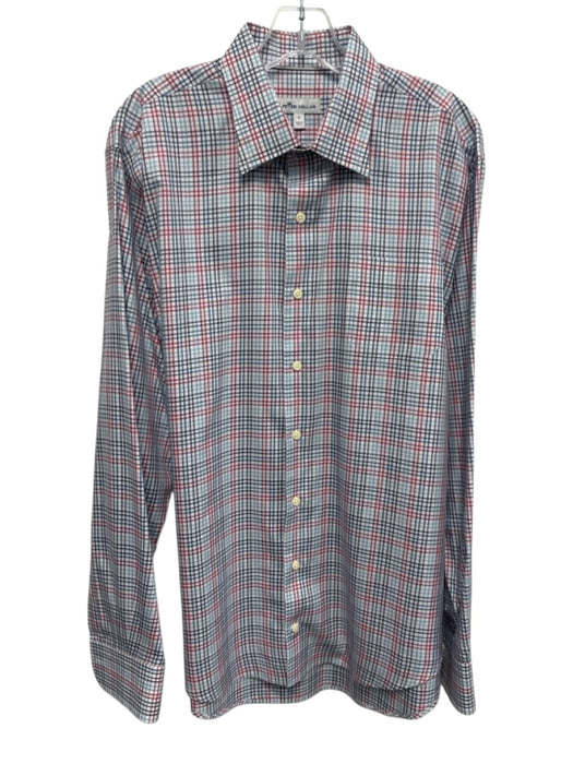 Peter Millar Size L Blue & Red Cotton Blend Plaid Button Up Long Sleeve Shirt Blue & Red / L