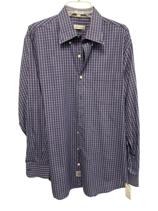 Peter Millar Size L Blue & Purple Cotton Plaid Button Up Men's Long Sleeve Shirt Blue & Purple / L