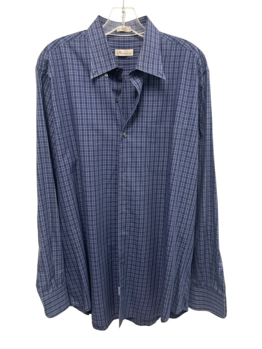 Peter Millar Size L Navy Cotton Plaid Button Up Button Down Long Sleeve Shirt Navy / L