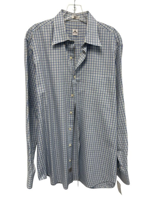 Peter Millar Size L Blue & Tan Cotton Plaid Button Up Men's Long Sleeve Shirt Blue & Tan / L