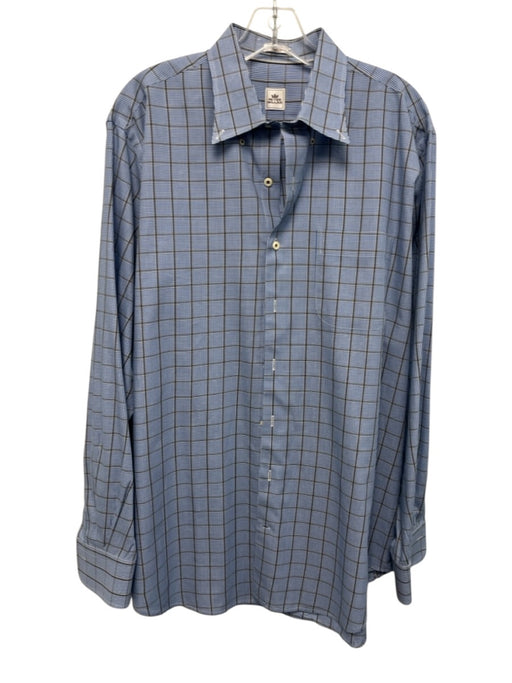 Peter Millar Size L Blue & Brown Cotton Plaid Button Up Men's Long Sleeve Shirt Blue & Brown / L