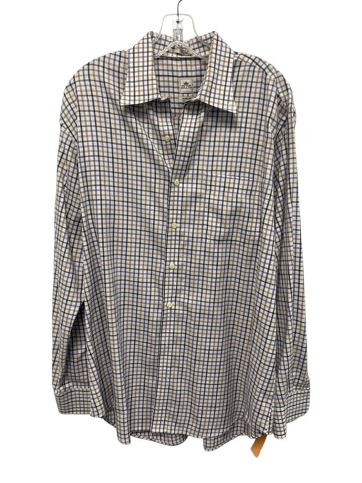 Peter Millar Size L White & Purple Cotton Plaid Button Up Long Sleeve Shirt White & Purple / L