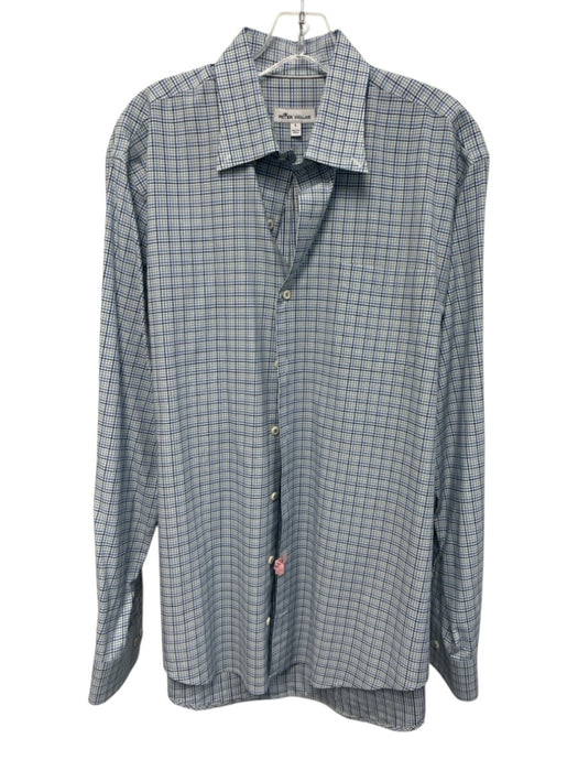 Peter Millar Size L Green & Beige Print Cotton Blend Plaid Long Sleeve Shirt Green & Beige Print / L