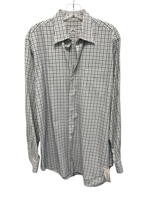 Peter Millar Size L White & Black Cotton Plaid Button Up Men's Long Sleeve Shirt White & Black / L
