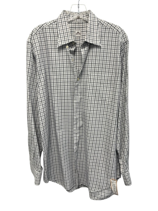 Peter Millar Size L White & Black Cotton Plaid Button Up Men's Long Sleeve Shirt White & Black / L