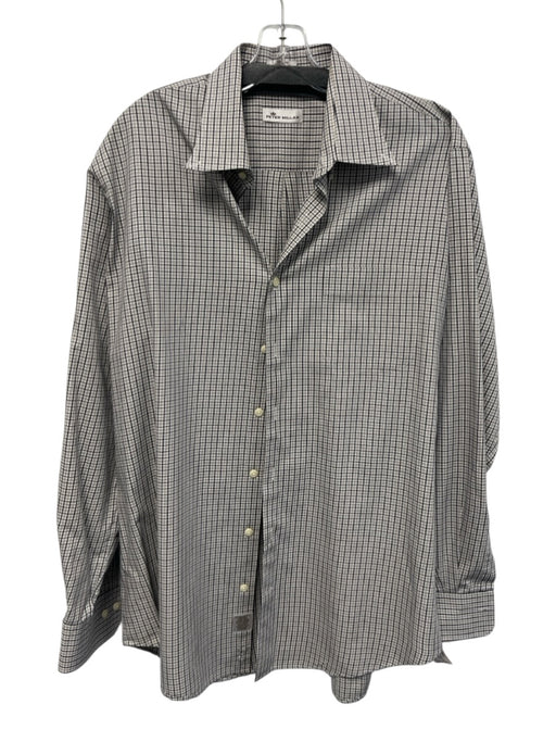 Peter Millar Size L Beige & Black Cotton Plaid Button Up Men's Long Sleeve Shirt Beige & Black / L