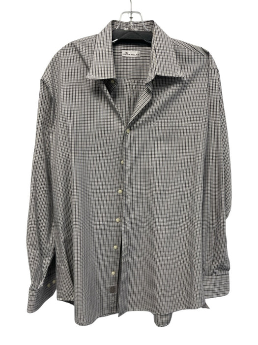 Peter Millar Size L Beige & Black Cotton Plaid Button Up Men's Long Sleeve Shirt Beige & Black / L