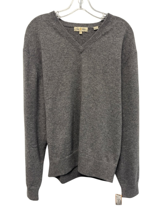Peter Millar Size L Gray Cashmere Solid V Neck Men's Sweater Gray / L