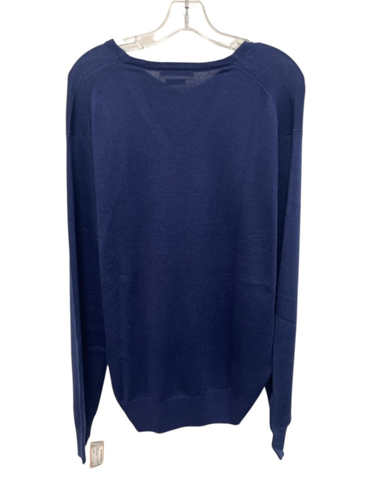 Peter Millar Size L Navy Blue Silk Blend Solid V Neck Men's Sweater Navy Blue / L