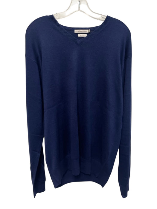 Peter Millar Size L Navy Blue Silk Blend Solid V Neck Men's Sweater Navy Blue / L