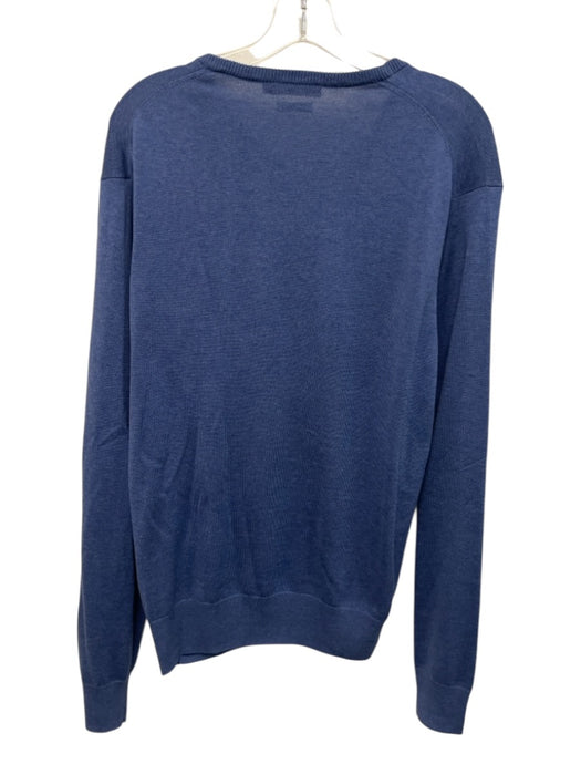 Peter Millar Size L Blue Silk Blend Solid V Neck Men's Sweater Blue / L
