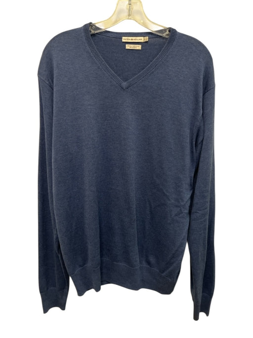 Peter Millar Size L Blue Silk Blend Solid V Neck Men's Sweater Blue / L