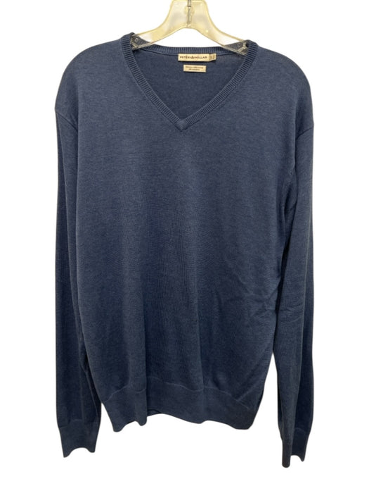 Peter Millar Size L Blue Silk Blend Solid V Neck Men's Sweater Blue / L