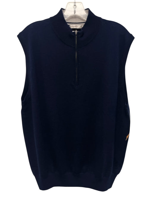 Peter Millar Size L Navy Blue Merino Wool Solid Quarter Zip Vest Men's Sweater Navy Blue / L