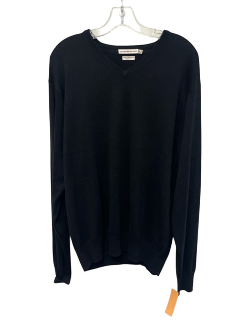 Peter Millar Size L Black Silk Blend Solid V Neck Men's Sweater Black / L