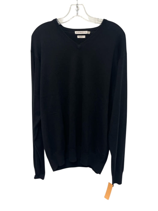 Peter Millar Size L Black Silk Blend Solid V Neck Men's Sweater Black / L