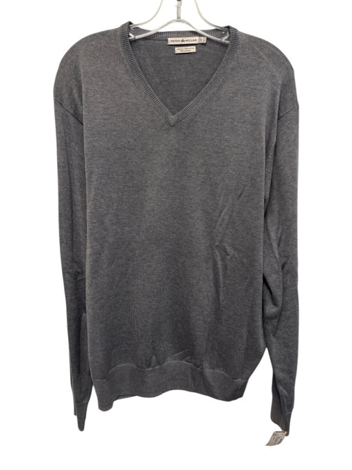 Peter Millar Size L Gray Silk Blend Solid V Neck Men's Sweater Gray / L