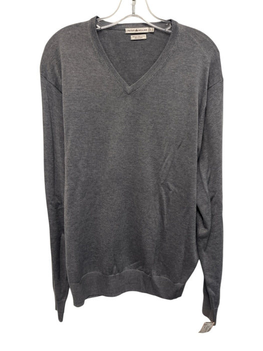 Peter Millar Size L Gray Silk Blend Solid V Neck Men's Sweater Gray / L