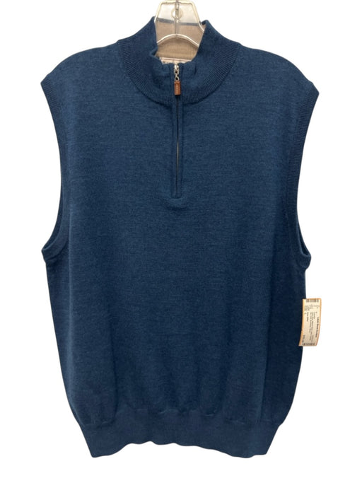 Peter Millar Size L Aqua Blue Merino Wool Solid Quarter Zip Vest Men's Sweater Aqua Blue / L