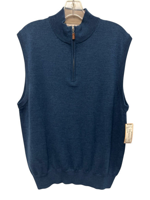 Peter Millar Size L Aqua Blue Merino Wool Solid Quarter Zip Vest Men's Sweater Aqua Blue / L