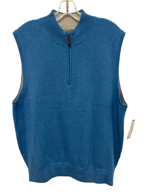 Peter Millar Size M Blue Cashmere Solid Quarter Zip Vest Men's Sweater Blue / M