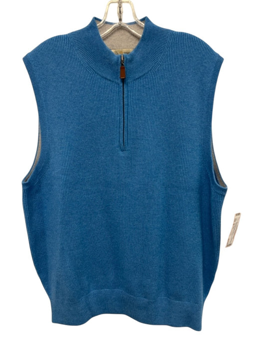 Peter Millar Size M Blue Cashmere Solid Quarter Zip Vest Men's Sweater Blue / M