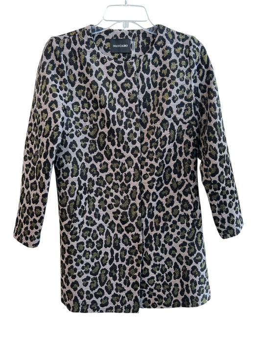 Dolce Cabo Size S Grey Polyester Blend Knit Leopard Button Up Round Neck Dress Grey / S