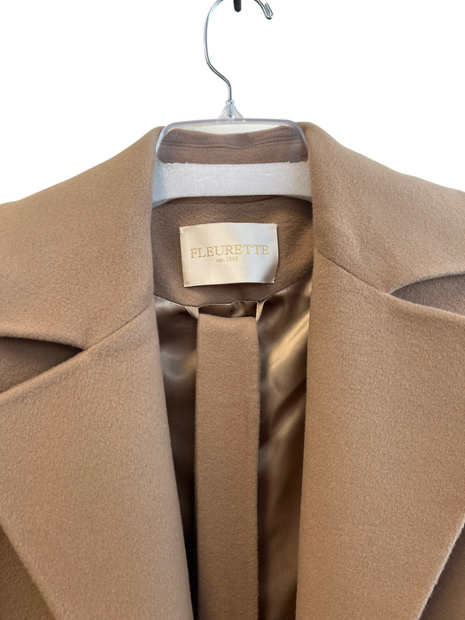 Fleurette Size 4 Tan 100% Cashmere Lapel Collar Belt Slant Pockets Trench Coat Tan / 4