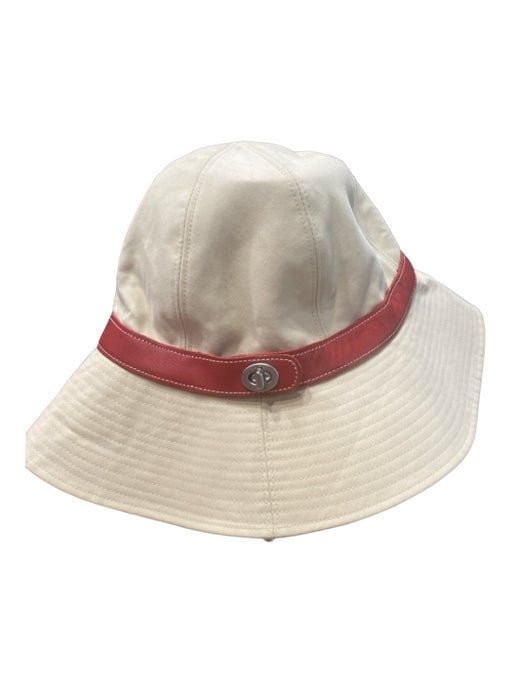 Coach Tan & Red Cotton & Leather Twist Lock detail Wide rim Bucket Hat Tan & Red / P/S