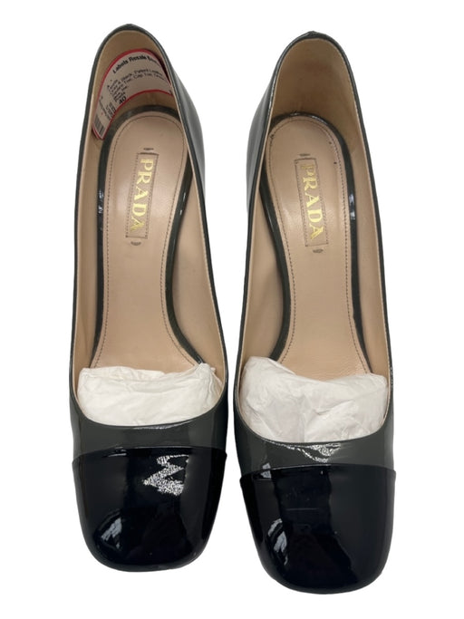 Prada Shoe Size 40 Gray & Black Patent Leather Block Heel Square Toe Heels Gray & Black / 40
