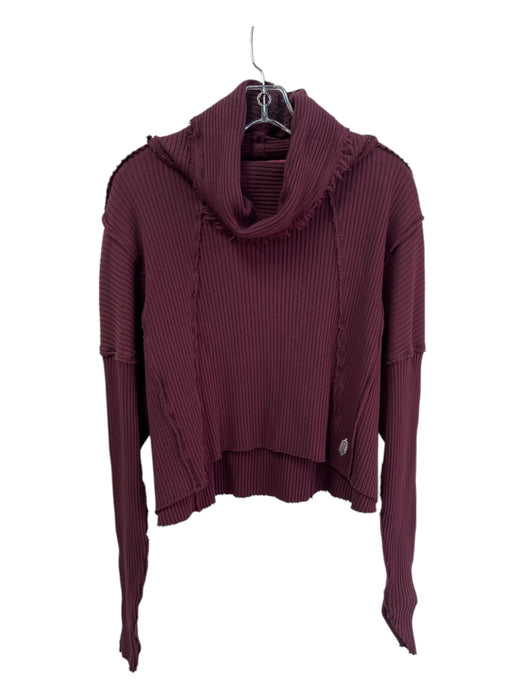 Free People Movement Size S Merlot Cotton Turtle Neck Long Sleeve Ribbed Top Merlot / S