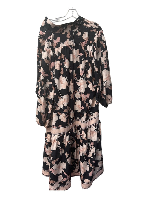 N by Nancy Size XXL Black & Pink Cotton Blend Floral Collar Button Down Dress Black & Pink / XXL