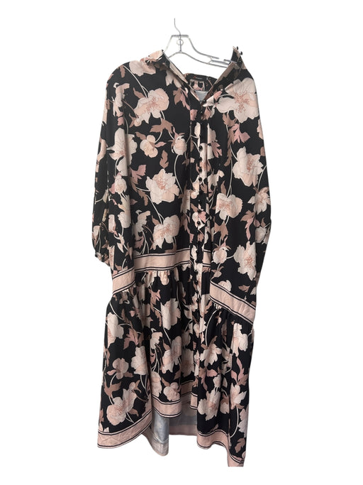 N by Nancy Size XXL Black & Pink Cotton Blend Floral Collar Button Down Dress Black & Pink / XXL