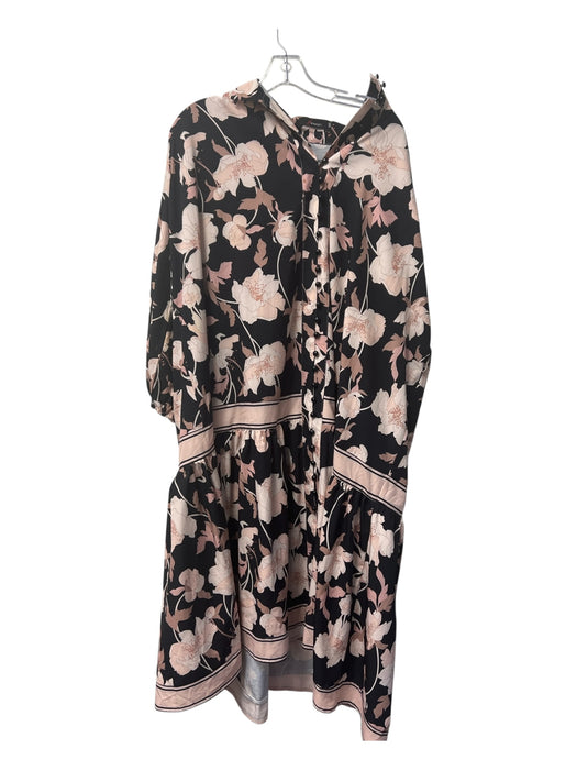 N by Nancy Size XXL Black & Pink Cotton Blend Floral Collar Button Down Dress Black & Pink / XXL