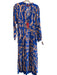 Trendyum Size M Blue & Beige Cotton Long Sleeve Abstract Print V Neck Dress Blue & Beige / M