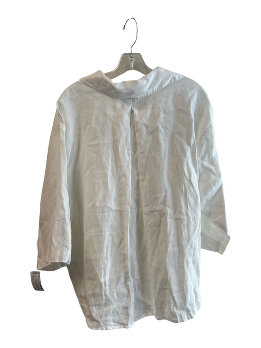 Magaschoni Size S White Linen Long Sleeve solid color Chest Pocket Top White / S