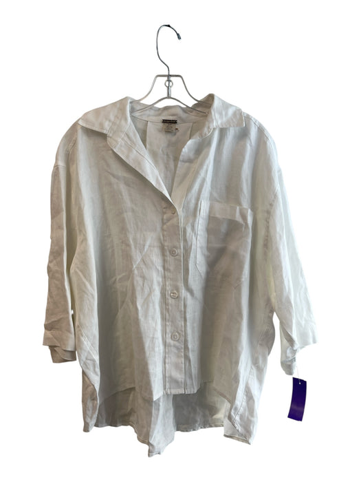 Magaschoni Size S White Linen Long Sleeve solid color Chest Pocket Top White / S