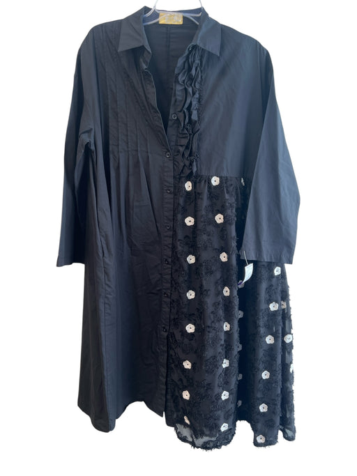 F&2 Size Est L Black Cotton & Polyester Long Sleeve Pleated Detail Collar Dress Black / Est L
