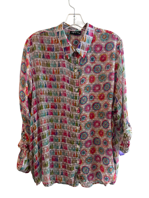 APNY Size XXL Multi Cupro Long Sleeve Abstract Print Collar Button Down Top Multi / XXL