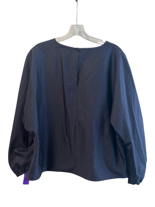 COS Size 12 Black Cotton Long Sleeve Round Neck Key Hole back synched detail Top Black / 12