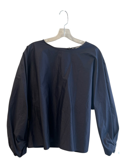 COS Size 12 Black Cotton Long Sleeve Round Neck Key Hole back synched detail Top Black / 12
